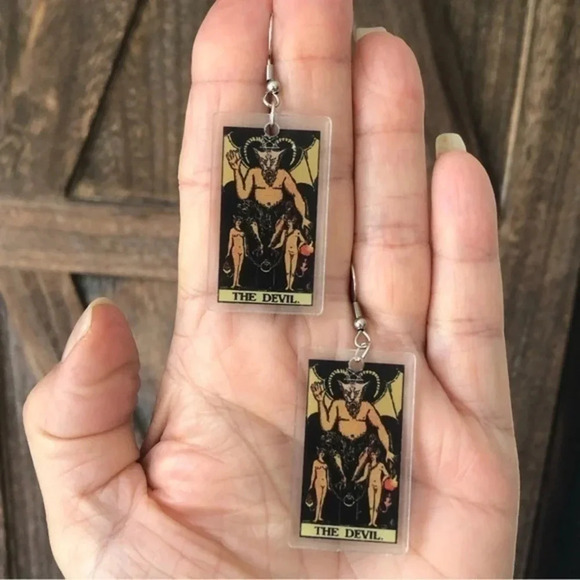 “The Devil” Tarot Card Handmade Drop Earrings - Picture 1 of 4